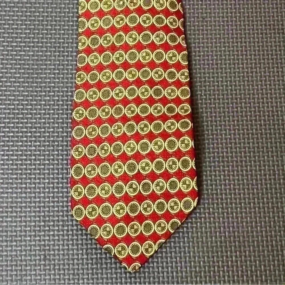 Valentino Silk Tie Red Brown Geometric 60” Handmade In Italy Necktie Work Casual